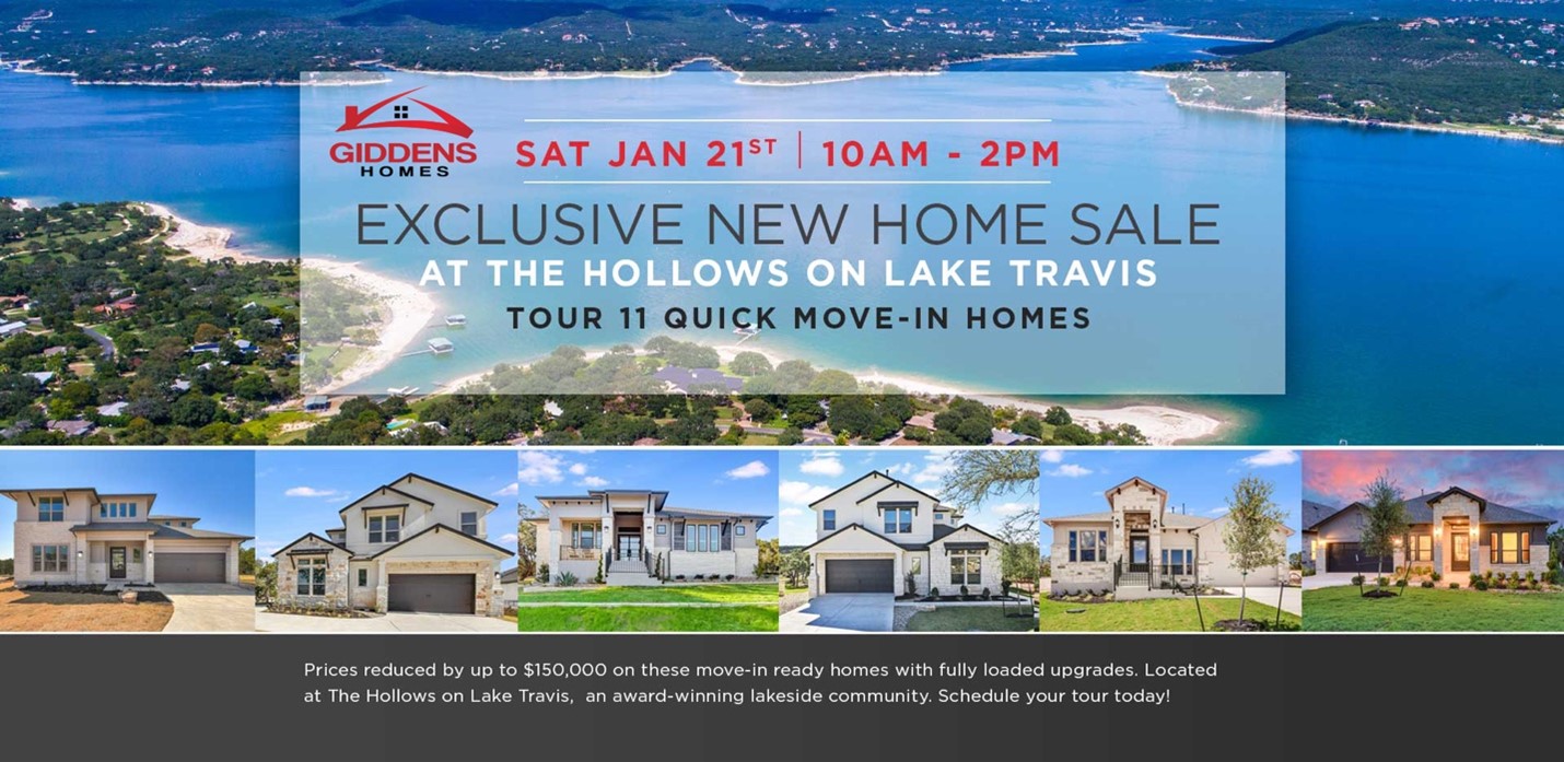 Announcement for Lake Travis New Home Sale by Giddens Homes